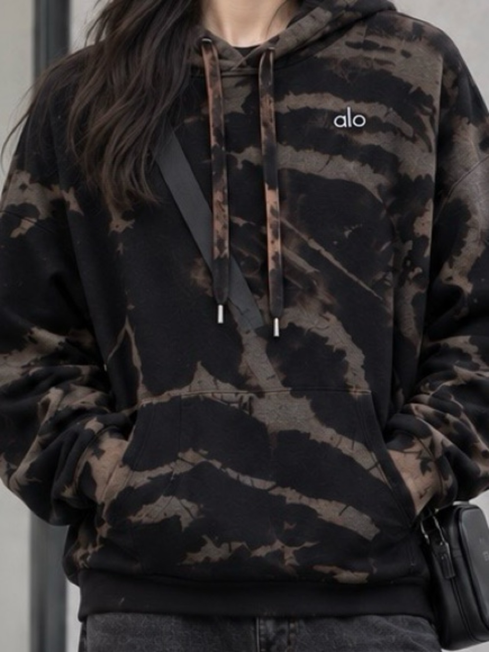 ALO Yoga Black and Brown Tie-Dye Hoodie